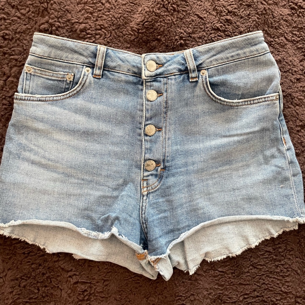 Maje Shorts Womens Blue Denim Button Fly Raw Hem EU SIZE 38 (M)
